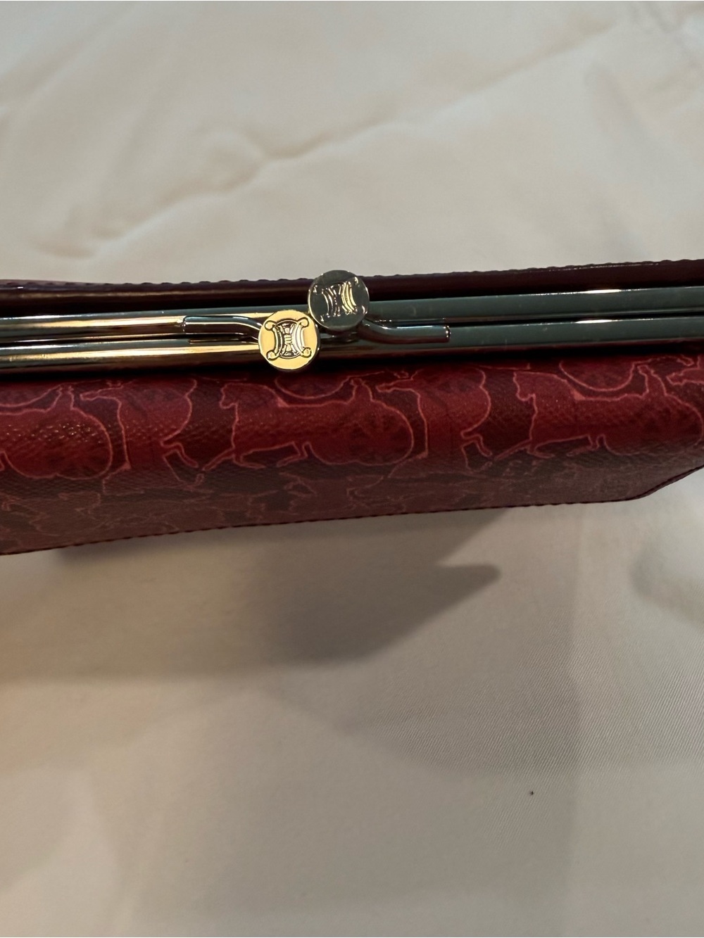 Celine Red Horse-Print Clasp Wallet - Picture 2 of 7